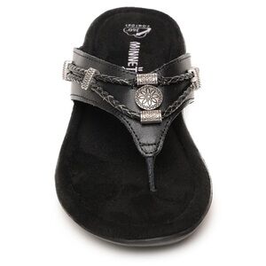 Minnetonka Silverthorne Silverbay Sandal Women 5 Black Flip Flop Shoe Leather